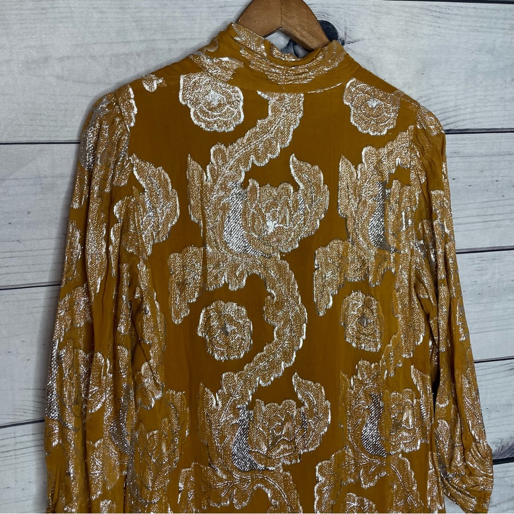 Anthropologie Maeve gold flounce skirt dress petite M - Picture 8 of 14